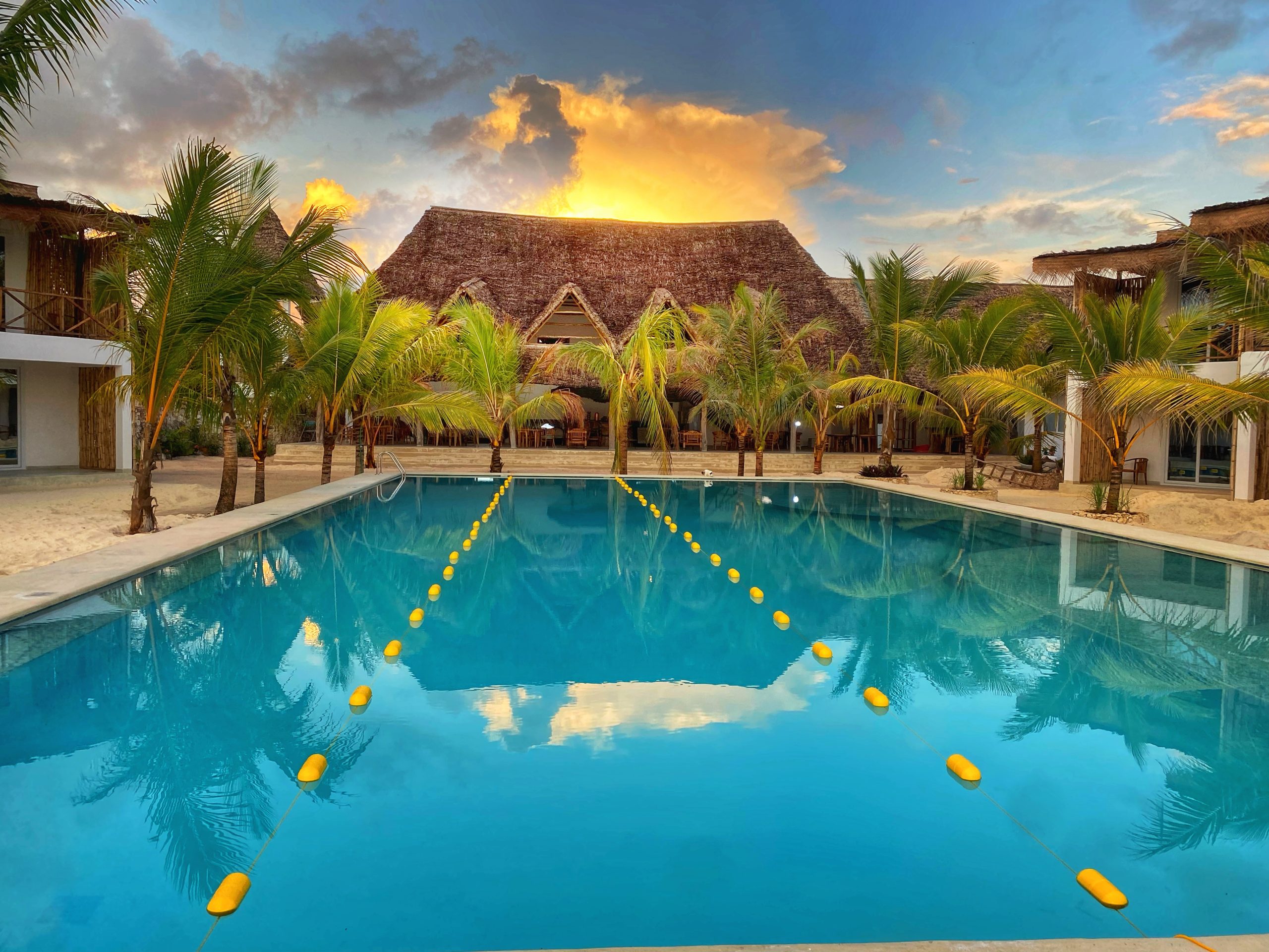 Swimming pool and restaurant view